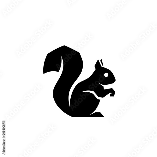 Billede på lærred Simplistic black and white silhouette of a squirrel with a bushy tail and front