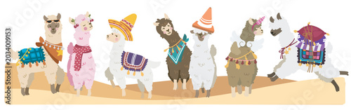 Cute Llama and Alpaca Wildlife Illustration Set