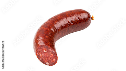 Bild auf Leinwand Single thick blutwurst  smoked pork sausage ring coil isolated on transparent ba