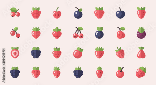 Various stylized fruit icons on light background