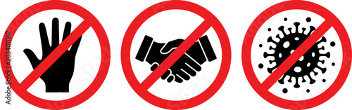 Schilderij op canvas No contact icons stop handshake touching and virus spread safety regulations ill