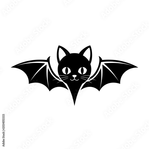 Photos Black outline cat with bat wings, pointed ears, and detailed facial features