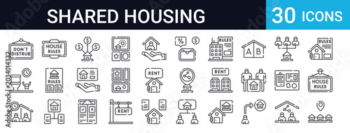 Bild auf Leinwand Shared Housing Rules Set of 30 Thin Line Vector Icons