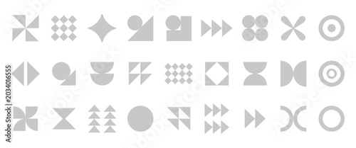 Set of light gray geometric shapes, and abstract patterns on a transparent background