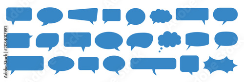 Light blue speech bubbles and thought clouds collection on a transparent background