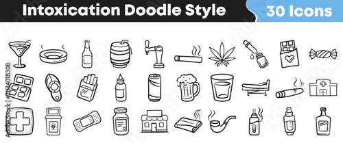 Foto Set of hand drawn doodle icons representing various intoxication habits