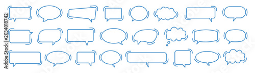 Foto Blue outline speech bubbles and thought clouds set on transparent background