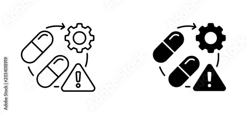 Drug Interaction Line and Solid Icon with Editable Stroke