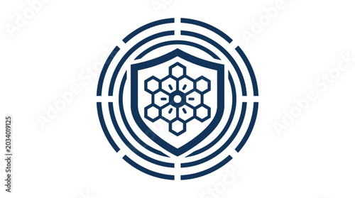 Blue shield logo with circular design.