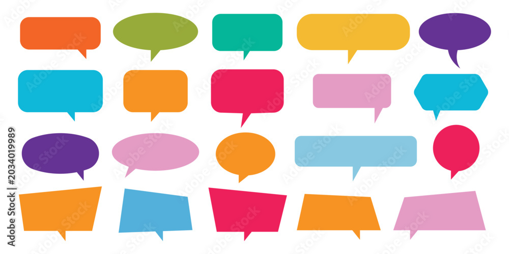 Obraz premium Collection of solid multicolored speech bubbles and thought boxes on a transparent background