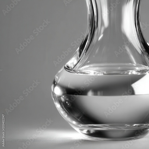Elegant Glass Carafe Filled with Water on a Neutral Background