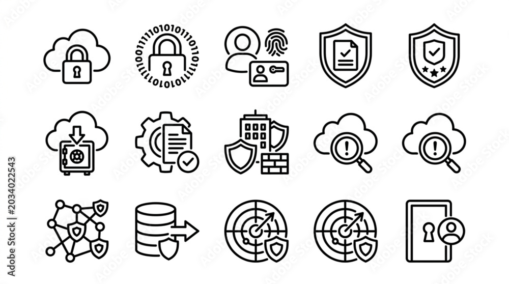 Fototapeta premium Cybersecurity and Data Protection Icons Set.