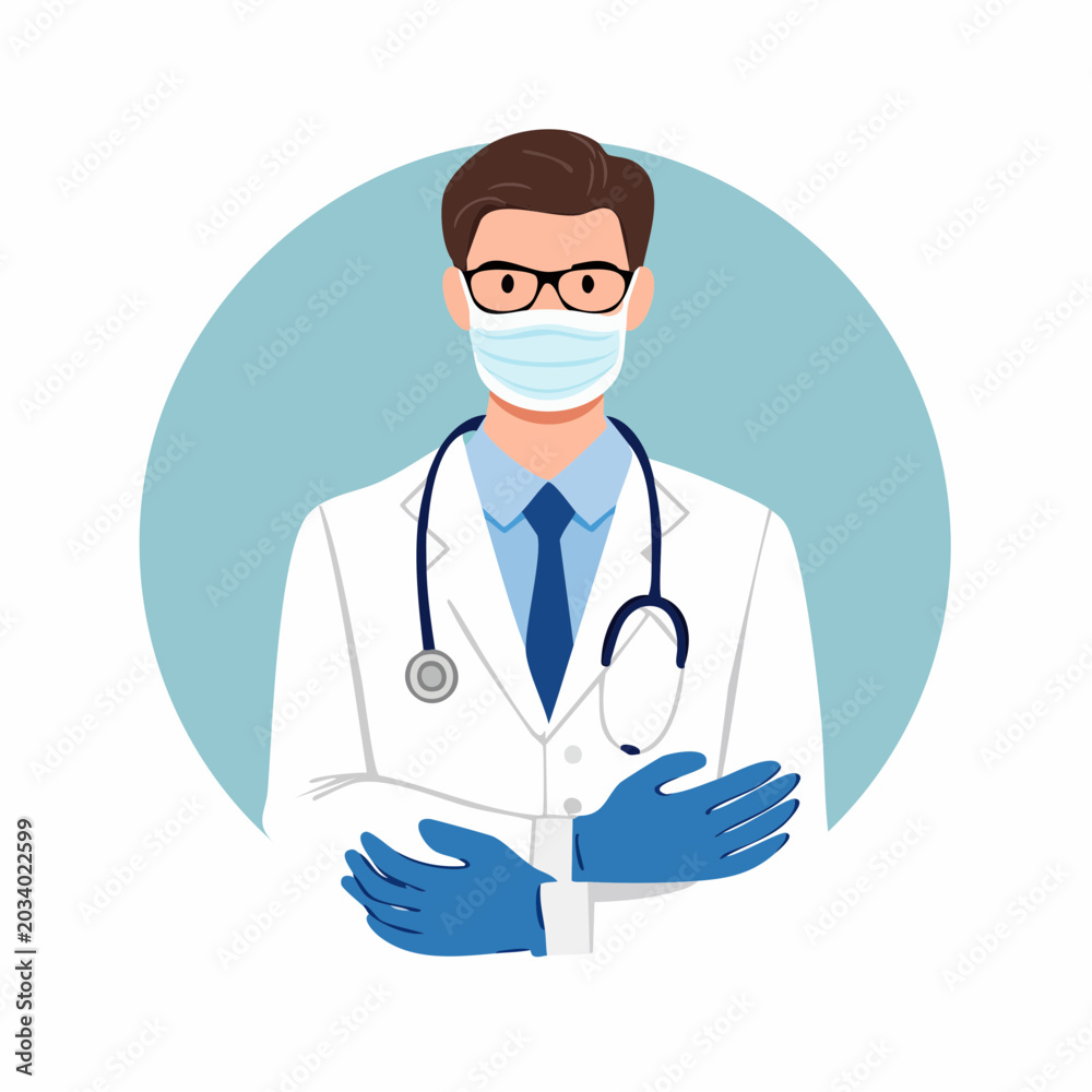 Fototapeta premium Doctor wearing mask and gloves with stethoscope