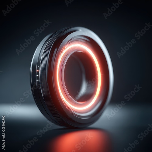 Futuristic Lens with Glowing Ring, Abstract Technology Concept on Dark