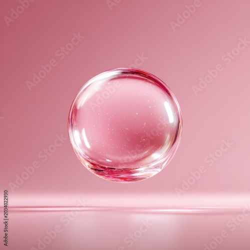 Pink Sphere Floating on Pink Background, Abstract Glass Ball