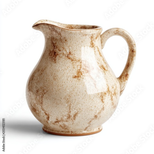 Elegant Ceramic Pitcher with Brown Speckled Glaze on White Background
