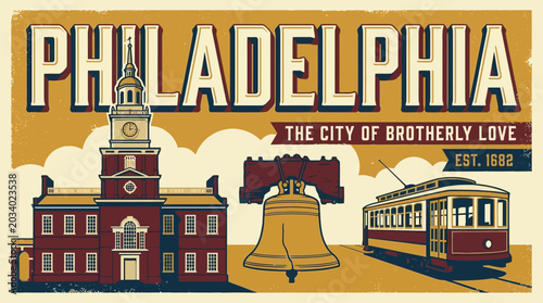 Philadelphia The City of Brotherly Love Established 1682 Vintage Poster Art