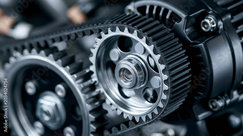 Engine timing belt and gear mechanism operating