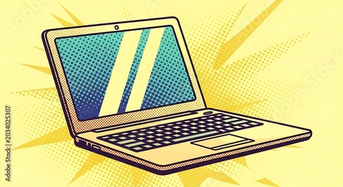 Cartoon laptop on a pop art background