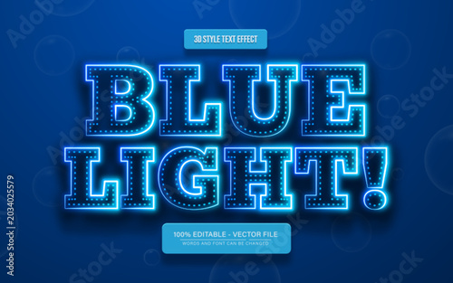 Blue Light Neon Glow 3D Editable Text Effect for Retro Typography and Electric Sign Design