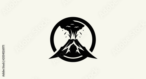 Quadro su tela Volcano erupting black and white logo design
