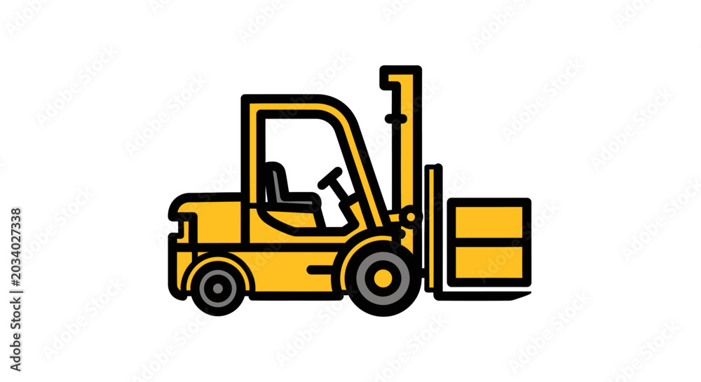 Naklejka premium Vibrant yellow forklift icon symbolizing industrial logistics, warehouse operations, cargo handling, and material movement, ideal for business and transport designs
