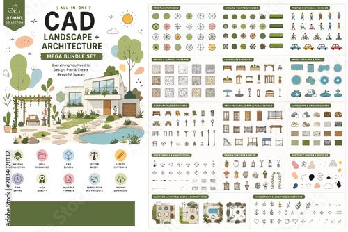 Tableau sur toile CAD landscape and architecture mega bundle set, professional architectural floor