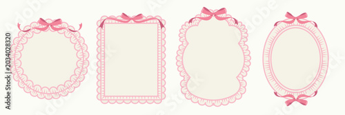 Coquette bow frame set, vintage romantic decorative border, Elegant grandmillennial and whimsical style element with cute ribbons. perfect for baby shower , wedding invitation cards, scrapbooking.