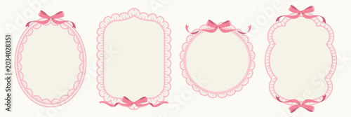 Coquette bow frame set, vintage romantic decorative border, Elegant grandmillennial and whimsical style element with cute ribbons. perfect for baby shower , wedding invitation cards, scrapbooking.