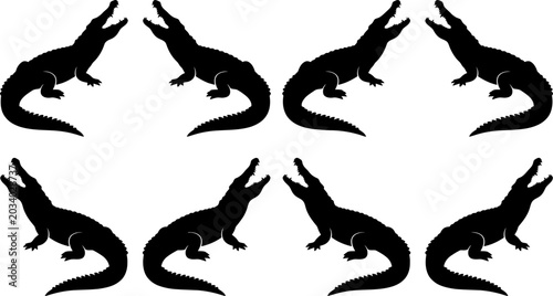 Bild auf Leinwand Alligator silhouettes in various aggressive and hunting poses for wildlife graph