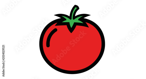 Vibrant red tomato illustration with green stem isolated on white background