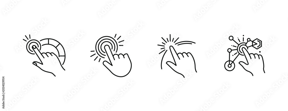 Fototapeta premium Touch Interaction Icon Set – Hand Outline Vector for Digital, App, and Interface Design