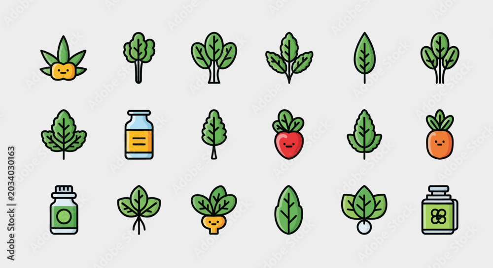 Fototapeta premium Vegetable and leaf icons collection