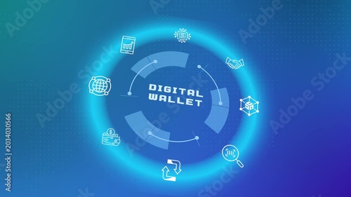 Secure online digital wallet payment application symbol illustrating contactless fintech money transfers and mobile banking services