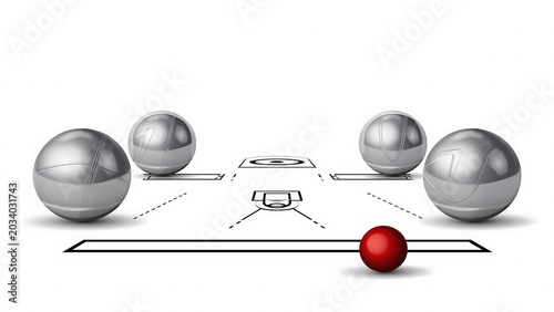 Metallic petanque balls on playing field