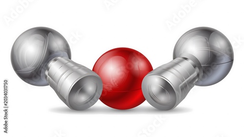 Two silver spheres connected to a red sphere