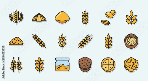 Bild auf Leinwand Wheat and grain icons on light blue
