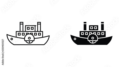 Obraz na płótnie Retro steamboat and modern paddle wheel boat icons