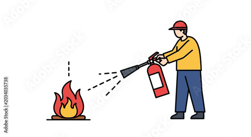 Illustration of person using fire extinguisher on small fire