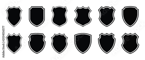 Police Badge Shape Vector Collection, Military Shield Silhouettes, Security and Football Patch Icons Isolated on White Background for Protection Design