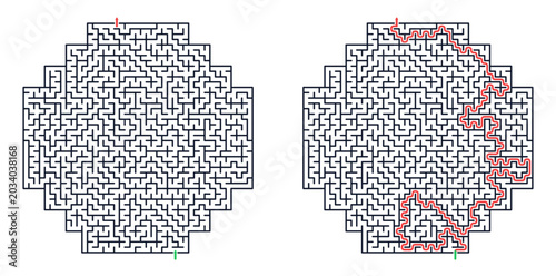 Maze illustration with path highlighted from start to finish  