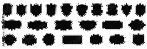 Set of Vintage Badge Templates, Black Patch Silhouettes with Police Badge, Shield and Retro Label Designs