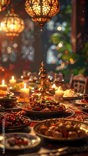 Traditional Middle Eastern Feast Dinner Table.
