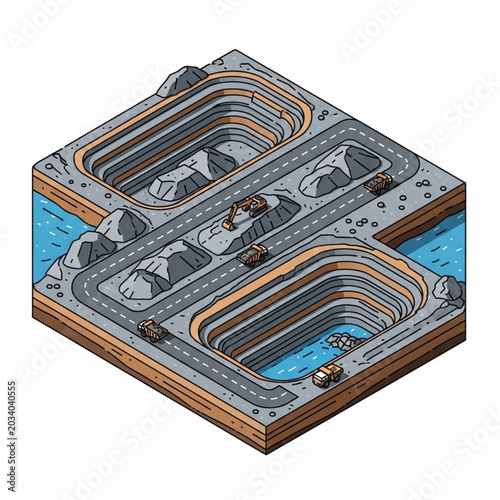 Isometric View of Modern Waterpark with Pools and Slides.