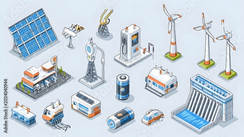 Renewable Energy Technology and Infrastructure Illustration.
