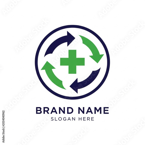 Medical Cross Symbol with Recycling Arrows Logo Design.