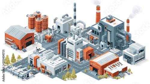 Modern Industrial Factory Complex with Manufacturing Facilities.