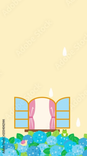 紫陽花に雨粒が落ちるアニメーション　雨が降る