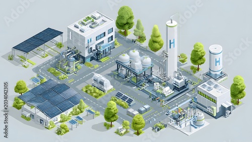 Modern Industrial Facility with Green Surroundings and Infrastructure.