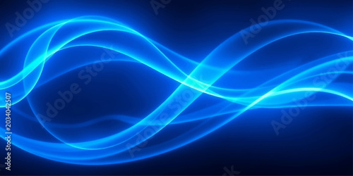 Tableau sur toile Abstract blue glowing waves flow like liquid light across a dark background, creating a mesmerizing and dynamic visual effect